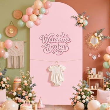Imagem de Capa de fundo de arco branco e rosa 2,5 m, capa de arco de casamento, pano de fundo elástico, festa de aniversário, branco, bebê, rosa, arco, balão, banquete, nupcial, chá de bebê, decoração de fundo