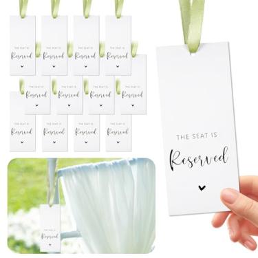 Imagem de LLMSIX 12 placas de assento reservado para cadeiras de casamento fita, o assento é reservado para cerimônia etiqueta de assento para bancos de igreja eventos importantes, impressão frente e verso