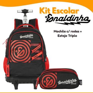 Imagem de Kit Escolar Enaldinho Mochila Com Rodinhas e Estojo Triplo Infantil Ju