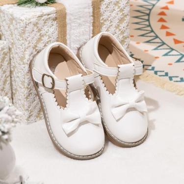 Imagem de Sapatilhas Mary Jane para meninas pequenas com laço para festa de casamento, escola, A01 Branco, 13 Toddler