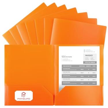 Imagem de pmybupo Pastas de plástico com bolsos (pacote com 25 laranjas), 2 pastas de poliéster para escola, casa ou escritório, poliéster durável sem ácido