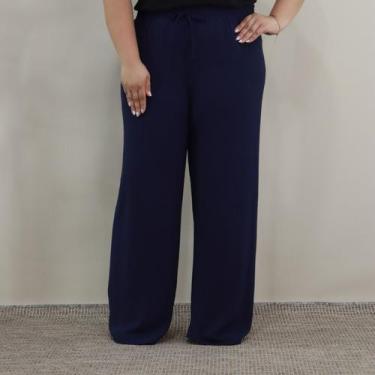 Imagem de Calça Plus Size Pantalona Feminina Soltinha Elástico Fino na Cintura C