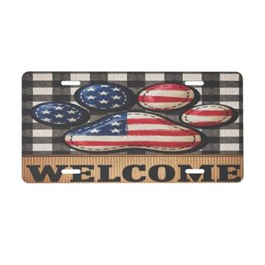 Imagem de Placa de licença com bandeira americana pata para frente do carro placas de carro alumínio metal adequado para caminhão, placa de porta de carro, bar, café, acessórios automotivos para homens e