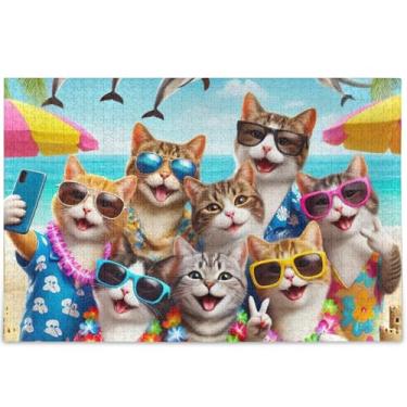 Imagem de Quebra-cabeça com estampa de gatos fofos para adultos 500 peças decoração de casa arte família divertido quebra-cabeça personalizado elefante branco, 52 cm x 37,8 cm