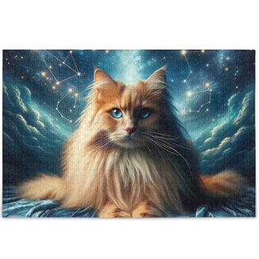 Imagem de Quebra-cabeças personalizados com espaço de gato fofo para adultos 1000 peças natureza, jogo de quebra-cabeça, presentes tecnológicos, paisagem, cenário, arte animal, 75 x 50 cm