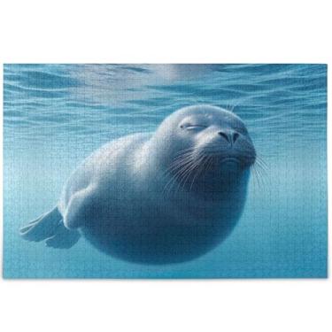 Imagem de Quebra-cabeças com selo azul marinho 1000 peças de arte de paisagem para adultos, quebra-cabeças grandes, personalizados, presentes de elefante branco, 75 x 50 cm