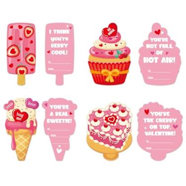 Imagem de PETCEE Valentines Day Cards for Kids Classroom - 28 Sweet Ice Cream Girly Valentine Cards with Envelopes Bulk Valentines Party Favor Supplies & Exchange Gifts for Girls Kids Children Classmates