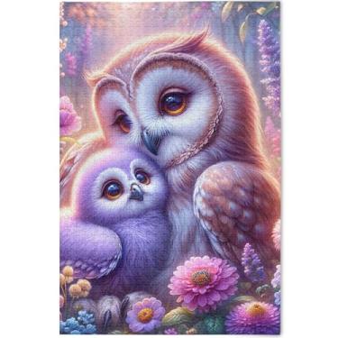 Imagem de Corujas personalizadas quebra-cabeça floral fofo 500 peças quebra-cabeça adultos tecnologia jogo quebra-cabeça presentes arte dura pintura animal arte, 52 cm x 37,8 cm