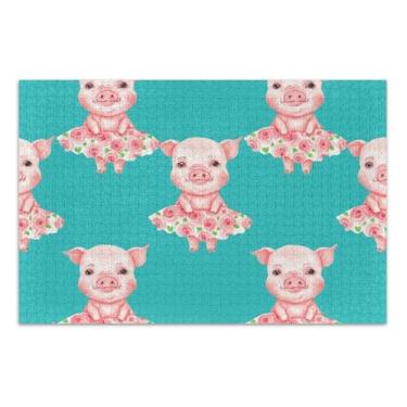 Imagem de Quebra-cabeça 1000 peças adulto bonito porco impressão aquarela engraçado jogo de quebra-cabeça presentes colorido paisagem floral, 75 x 40 centímetros