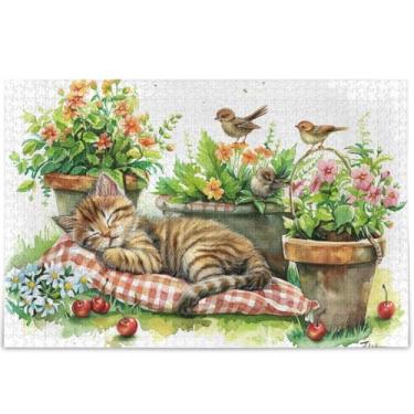 Imagem de Quebra-cabeça de gato em aquarela gatinhos fofos para adultos 1000 peças presentes de quebra-cabeça exclusivos decoração de arte animal, 75 x 50 cm