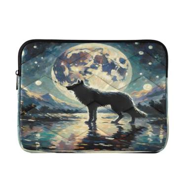 Imagem de Pasta para laptop azul lua lobo estrelado, bolsa para laptop de 15,6 polegadas à prova de choque, capa protetora para transporte de computador, pasta de laptop de 15,6 polegadas para mulheres