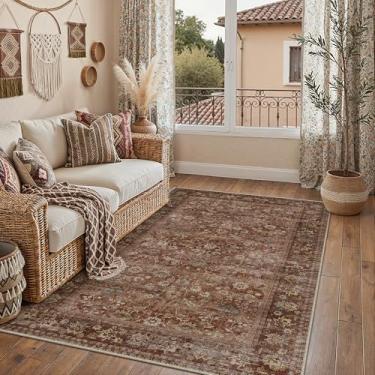 Imagem de HUGEAR Tapetes laváveis à máquina, 7,5 x 12,5 cm, tapete vermelho tijolo, corredor, interior, interior, floral, tapete de pelo baixo, tapete macio, quarto, sala de estar, escritório, sala de jantar