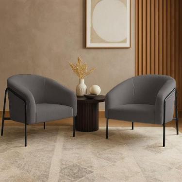 Imagem de Poltrona Sala Industrial Alta Preto Kit 2 Stella Bouclê Grafite D03 - 