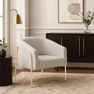 Imagem de Poltrona Sala Industrial Alta Champanhe Stella Veludo D03 - D'rossi Co