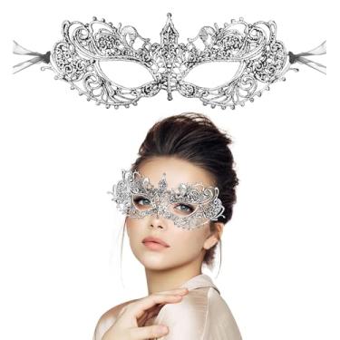 Imagem de Máscara de máscara para mulheres máscaras de renda máscara veneziana fantasia de festa festa festa Halloween carnaval apto para adultos, macio e preto (elegante - prata)
