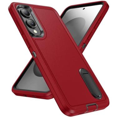 Imagem de Fucozan Capa para Samsung Galaxy S25 Edge com suporte, capa protetora de grau militar de 3 camadas, capa de silicone resistente, resistente à prova de choque para Galaxy S25 Edge (vermelho + preto)