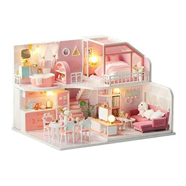 Imagem de Casinha de Bonecas em Miniatura DIY com Móveis e Luzes LED Artesanato Criativo Madeira 3D Decoração Casa Crianças Família Amigos Aniversários Festivai