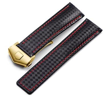 Imagem de EPANO 20 22mm Para TAG heuer pulseira de relógio textura de fibra de carbono fundo de couro de vaca PRETO VERMELHO pulseira masculina com fecho de fivela dobrável (Cor: fecho de ouro preto, Tamanho: 20mm)