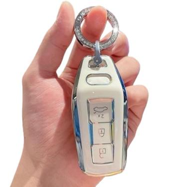 Imagem de Capa tpu para chave de carro, compatível com audi a3 a5l q6 a6l q5 2025, formato de carro, controle remoto, acessórios de proteção(F-white keyring)