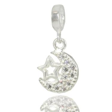 Imagem de Berloque Charms Lua Estrela Cravejado Prata Legitima 925 - Lojas La&Ny