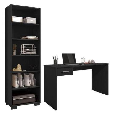 Imagem de Mesa Para Computador Gávea Com Gaveta E Livreiro Office Preto Trama - 