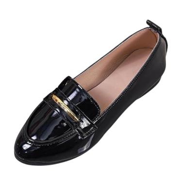 Imagem de Tênis feminino moderno, casual, versátil, plus size, britânico, macio, bico redondo, sem salto, Preto, 38