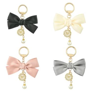 Imagem de DanLingJewelry 4 peças chaveiros com pingente de laço colorido bolsa amuletos de bolsa lindos chaveiros de pérola para bolsa de mão faça você mesmo para decoração de chave de carro presentes