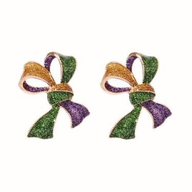 Imagem de RLHRNDE Brinco de carnaval feminino com glitter colorido três cores asas amor coração laço flores gêmeas crisântemo folha de bordo brinco delicado carnaval cosplay festa brinco brilhante carnaval moda