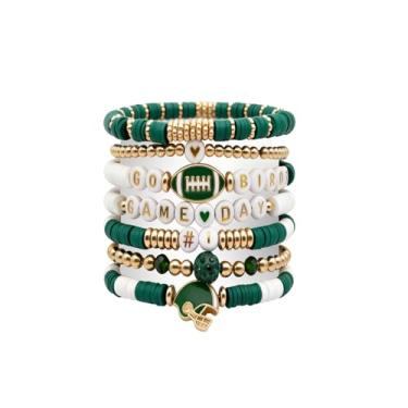 Imagem de Rexinc Game Day #1 Pulseira com pingente de futebol – Joias esportivas empilháveis com contas elásticas para homens, fãs, mães e pais, presentes perfeitos para jogos de futebol