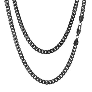 Imagem de Colar de corrente de elos cubanos para homens e mulheres, banhado a ouro, prata, preto, aço inoxidável, grosso, colar hip hop, 3 mm/4 mm/5 mm/6 mm/7 mm/8 mm de largura, 45 a 66 cm, joias duráveis