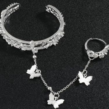 Imagem de Pulseira feminina com design de borboleta, vintage, estilo chinês, abertura, joias, presentes