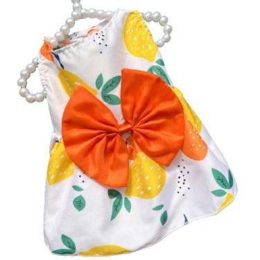 Imagem de Vestido de noiva respirável com laço e laço para animais de estimação, saia de princesa, gato, fantasia floral, vestido de cachorro (M, laranja)