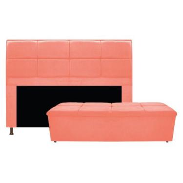 Imagem de Kit Cabeceira e Calçadeira Munique 140 cm Casal Suede Coral - Doce Son