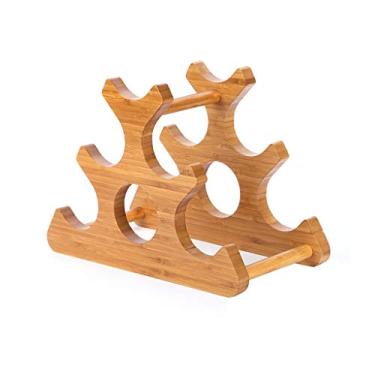 Imagem de Suporte de vinho de estilo europeu simples para cozinha, mesa de trabalho, rack de armazenamento de bambu com economia de espaço (acomodando 6 garrafas) organizador de armazenamento de vinho