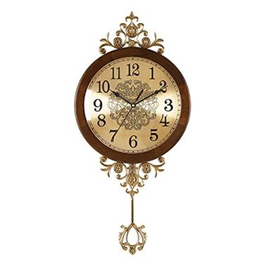 Imagem de Relógio de parede vintage para sala de estar quarto silencioso relógio de parede com pêndulo grande de 50 cm operado por bateria - movimento de onda de rádio digital