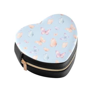 Imagem de Burbuja Mini caixa de joias em forma de coração de borboletas para mulheres e meninas, estojo portátil organizador de armazenamento para brincos, anéis, colares e pulseiras