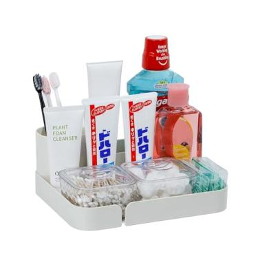 Imagem de FABROK Organizador de banheiro com suporte de escova de dentes, bandejas de bancada de plástico para pasta de dente, enxaguante bucal, estojo de exibição de cosméticos para maquiagem e perfume (creme)