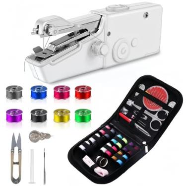 Imagem de Ababila Máquina de costura portátil, máquinas de costura para iniciantes, mini elétrico portátil e kit manual Samll para adultos incluídos manual e acessórios, costura rápida da bainha de costura
