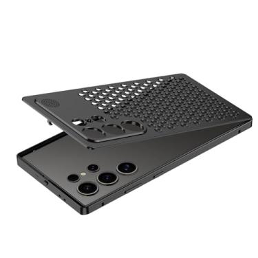 Imagem de LYJSMGZ Capa de liga de alumínio para Samsung Galaxy S25 Ultra/S25 Plus/S25, capa com fivela elástica à prova de choque, vazada, dissipação de calor, capa de aromaterapia, preta, S25 Ultra