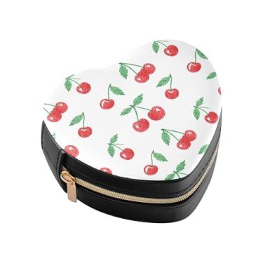 Imagem de Burbuja Caixa de joias em forma de coração de cereja mini estojo de joias de viagem para mulheres e meninas, estojo portátil organizador de armazenamento para brincos, anéis, colares e pulseiras