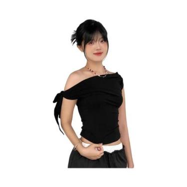 Imagem de Blusa Feminina De Verão Assimétrica Com Um Ombro Só, Plissada, Sem Cos