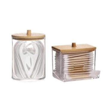 Imagem de Suportes De Acrílico Para Cotonetes Com Tampa, Potes De Armazenamento 