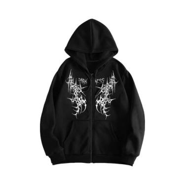 Imagem de Moletom Masculino De Inverno Com Estampa Gótica, Capuz E Zíper, 100% A
