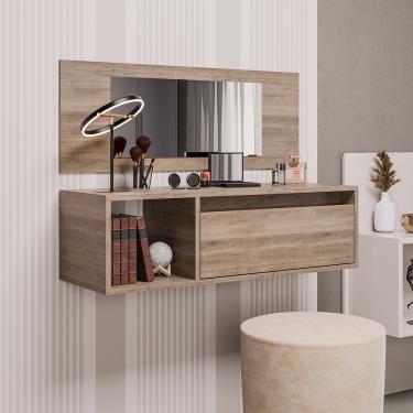 Imagem de Penteadeira Camarin Suspenso Espelho 1p Nicho Quarto Mayumi 90cm Freijó - D'Rossi