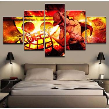 Imagem de Quadros Decorativos 5 Peças Luffy Chamas One Piece