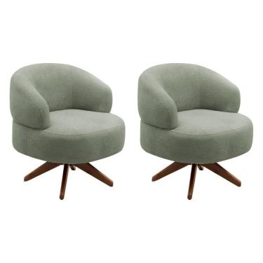 Imagem de Kit 02 Poltronas Decorativas Orgânicas Living Have Base Giratória Bouclê Verde Oliva - Desk Design