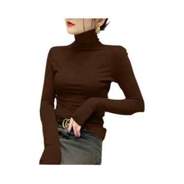 Imagem de Suéter Feminino De Tricô Gola Alta Manga Longa Slim Fit Elegante Casua