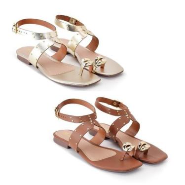 Imagem de Kit 2 Pares Sandália Rasteirinha Feminina Casual Estilosa Confortável 