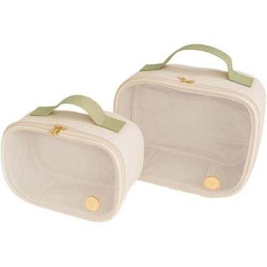 Imagem de Nécessaire/caixa de armazenamento transparente de duas peças, que pode acomodar artigos de higiene pessoal ou fraldas descartáveis. (Verde claro)