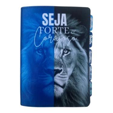 Imagem de Bíblia Pequena Ntlh Leão Azul Seja forte e corajoso com Abas - CENTRAL